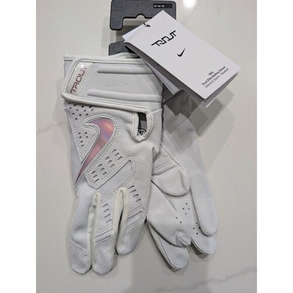 Nike Trout Elite Baseball Batting Gloves White Iridescent Mens Size Medium Rare - Picture 1 of 6